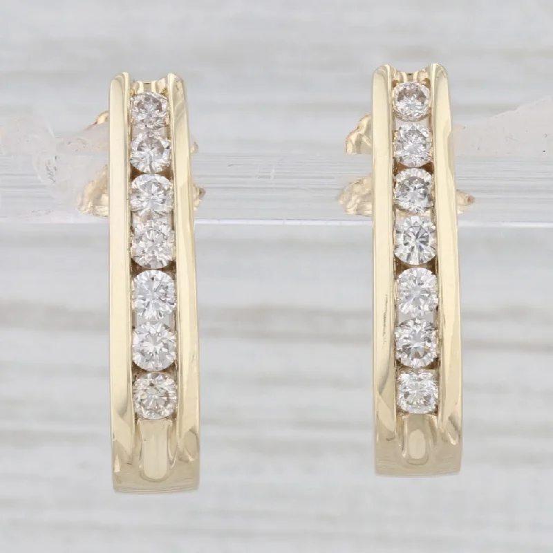 women's earrings with crystal embellishments -0.98ctw Diamond J-Hook Earrings 10k Yellow Gold Journey Drops