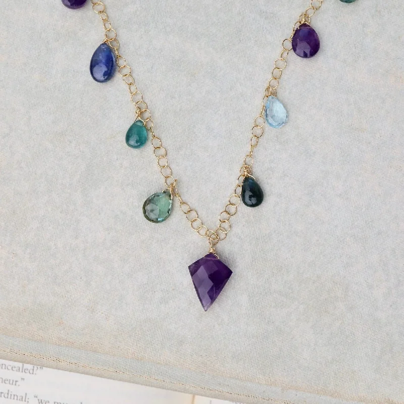 women's necklaces with adjustable length -Amethyst, Grandidierite, Kyanite, Sky Blue Topaz Necklace