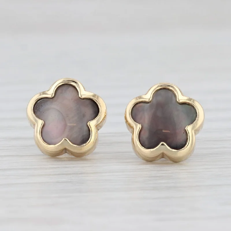 women's earrings with matching necklace set -Gray Mother of Pearl Star Flower Stud Earrings 14k Yellow Gold Pierced Studs