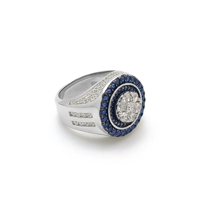 women's rings with statement gemstone -Iced-Out Round Empire Ring (Silver)