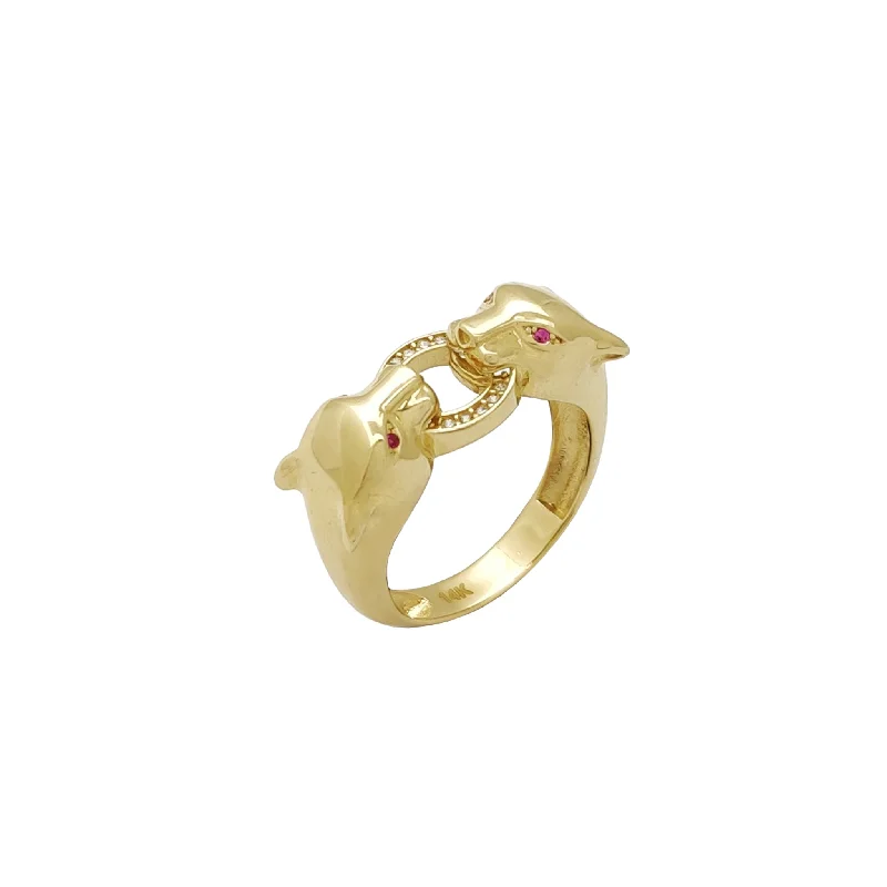 women's rings with sparkling diamond -Red Eyes Panther Head Ring (14K)