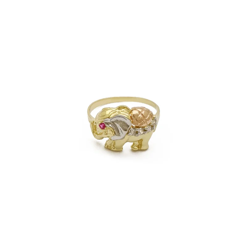 women's rings with custom engraving -Tri-Tone Elephant Ring (14K)