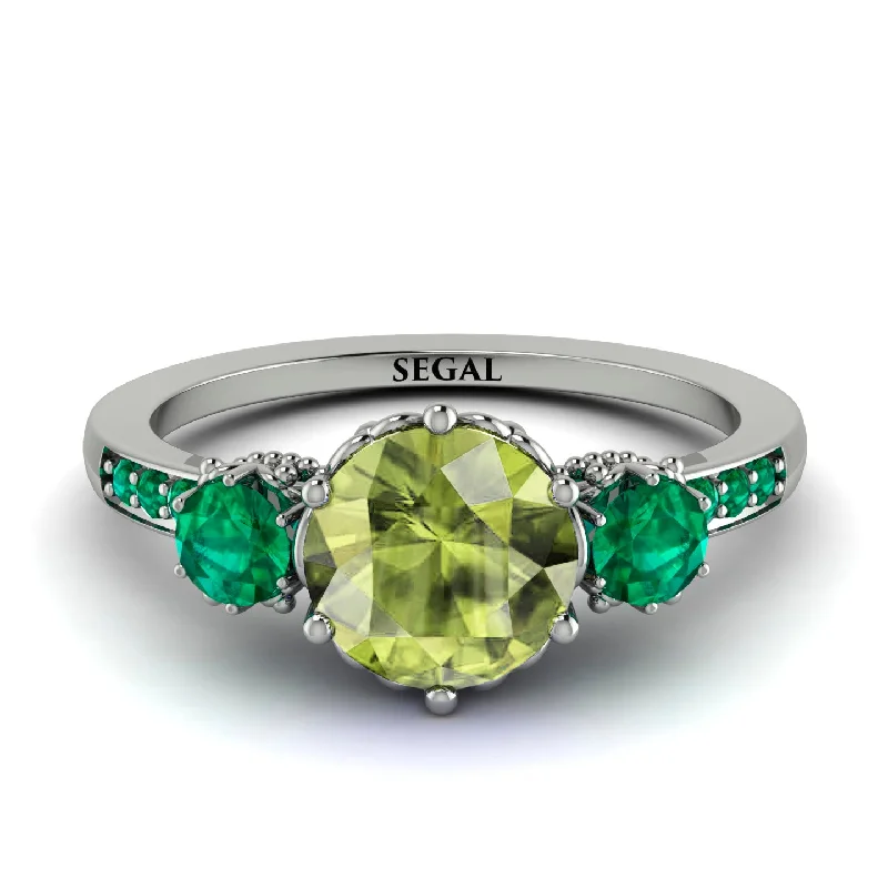 women's engagement rings with halo design -Vintage 3 Stones Peridot Ring With Micro Pave - Luna No. 706