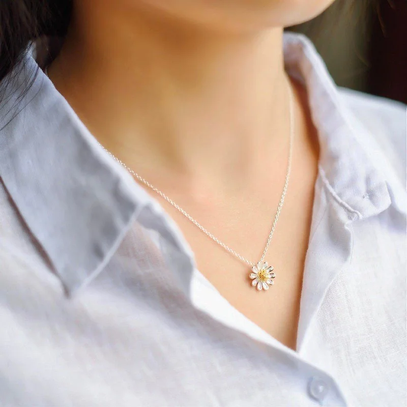 women's necklaces with solitaires -Sunflower Sterling Silver Necklace