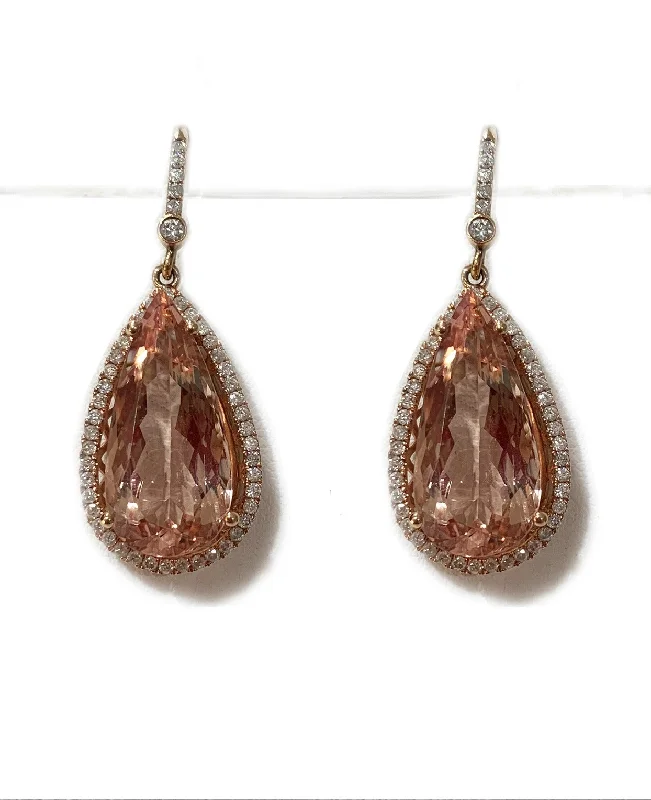 women's earrings with teardrop gemstone -14k Rose Gold Morganite Earrings