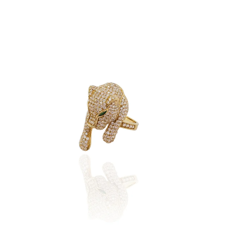 women's rings with artistic setting -Sprawling Panther Ring (14K)