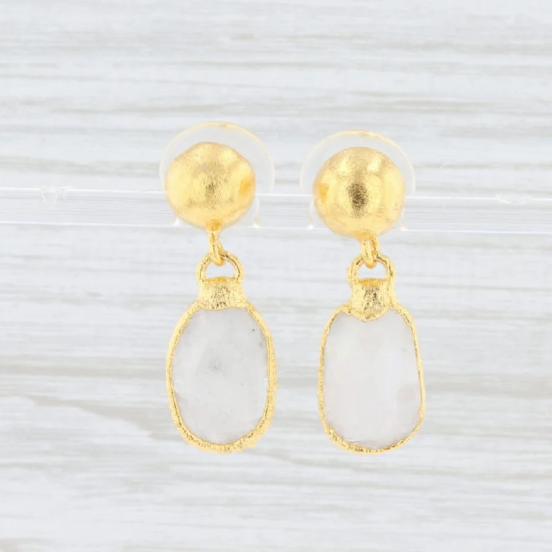 women's earrings with gemstone -New Nina Nguyen White Moonstone Dangle Earrings Sterling Gold Vermeil Drops