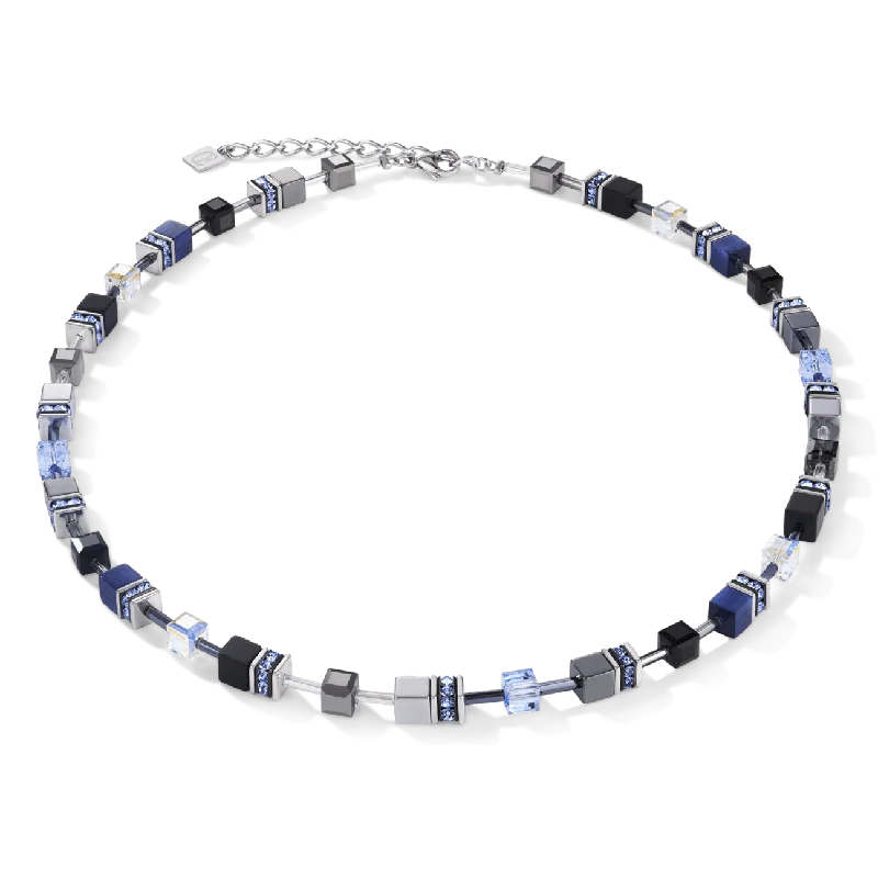 women's necklaces with mixed metals -Medium Blue & Onyx Geo Cube Necklace