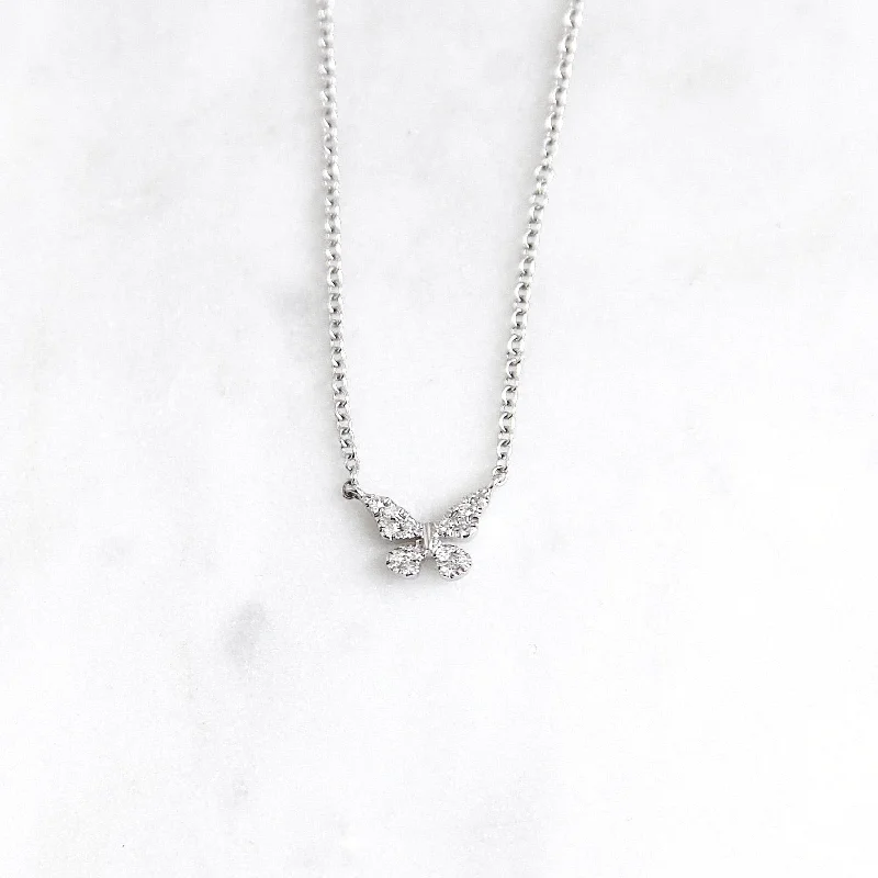 women's necklaces with intertwined pendants -Petite Diamond Butterfly Necklace - 14K White Gold