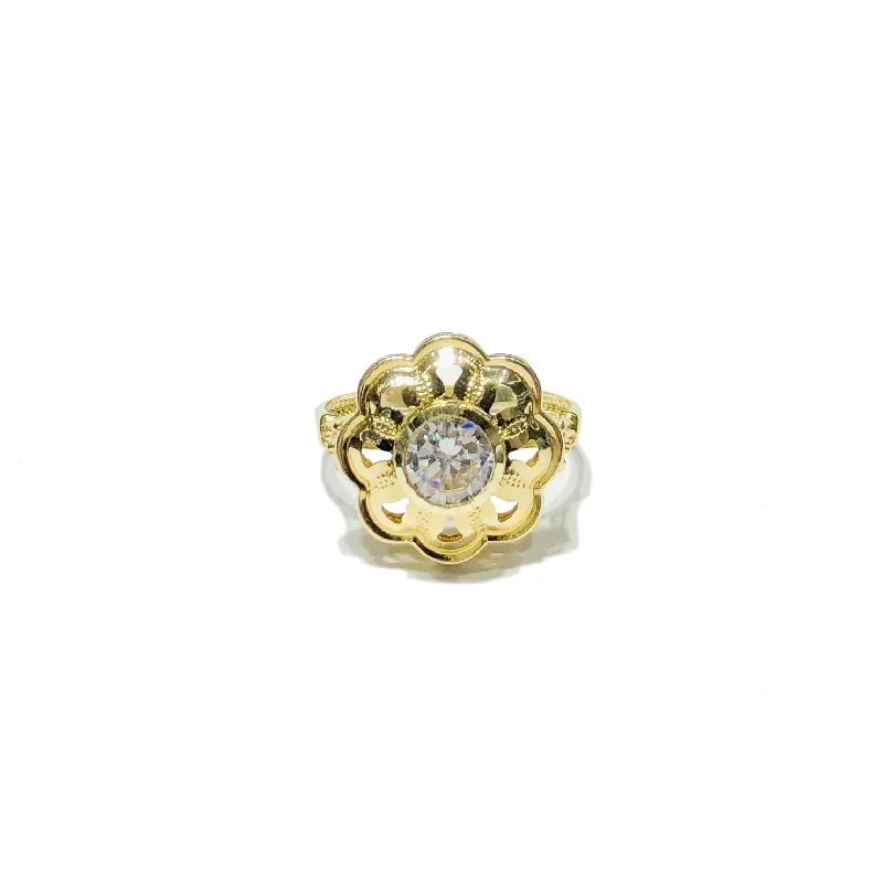 women's rings gold -Octal Petal Flower CZ Ring (14K)