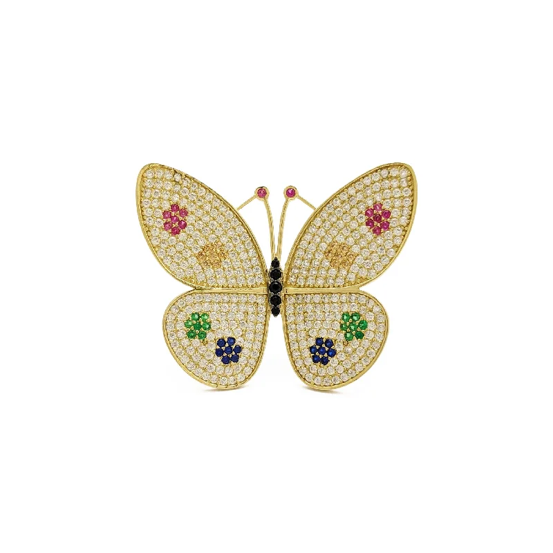 women's rings with double band -Oversized Multicolor Butterfly Ring (14K)