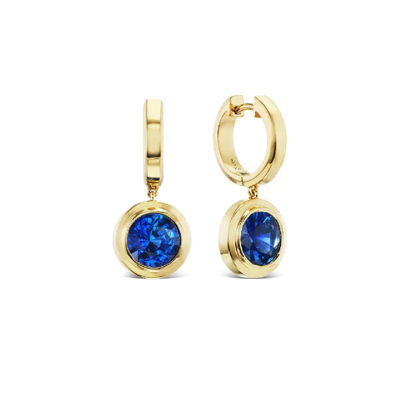 women's earrings with luxury accents -SHIELD BEZEL SET SAPPHIRE DROP EARRINGS