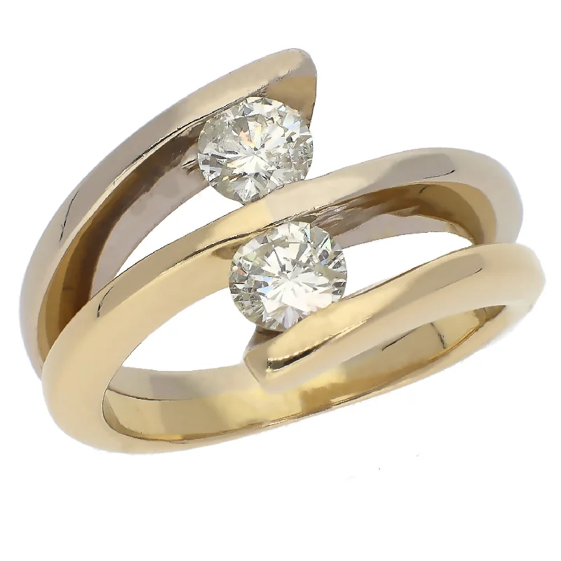 women's engagement rings with V-shaped band -14K Yellow and White Gold Diamond Bypass Ring