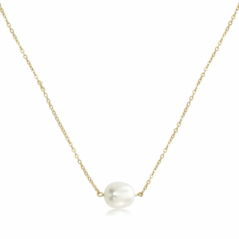 women's necklaces with sapphire -14K Gold Simple Inline Pearl Necklace