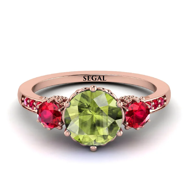 women's engagement rings with princess cut -Vintage 3 Stones Peridot Ring With Micro Pave - Luna No. 714