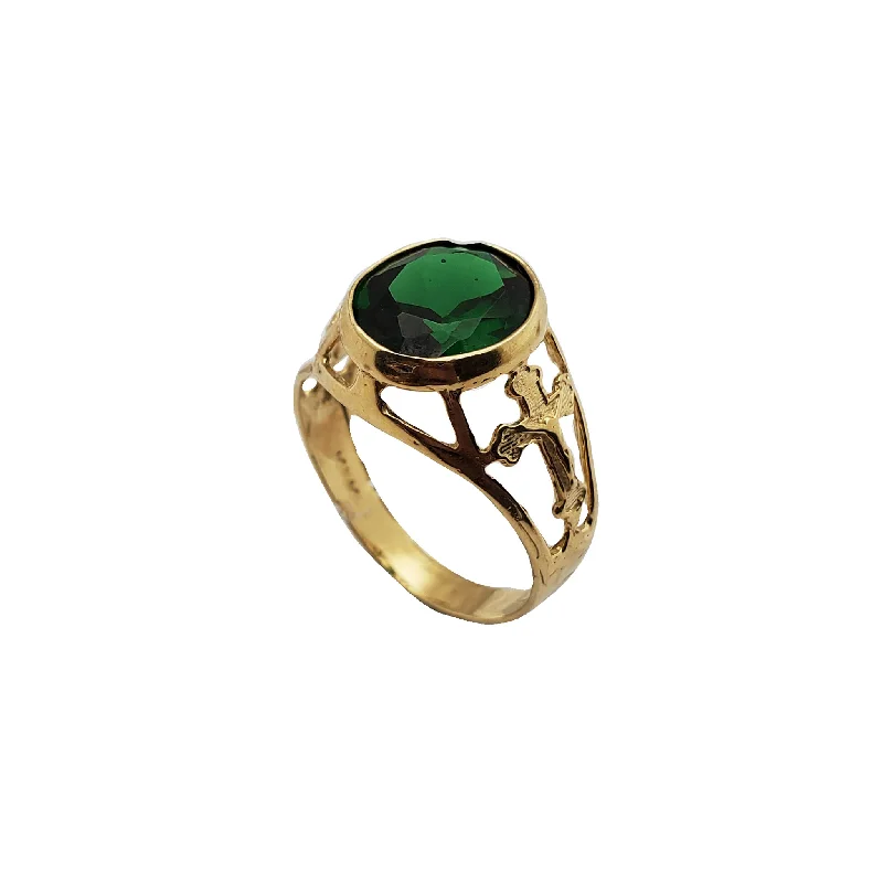 women's rings diamond -Cross Bezel Green Stone Ring (14K)