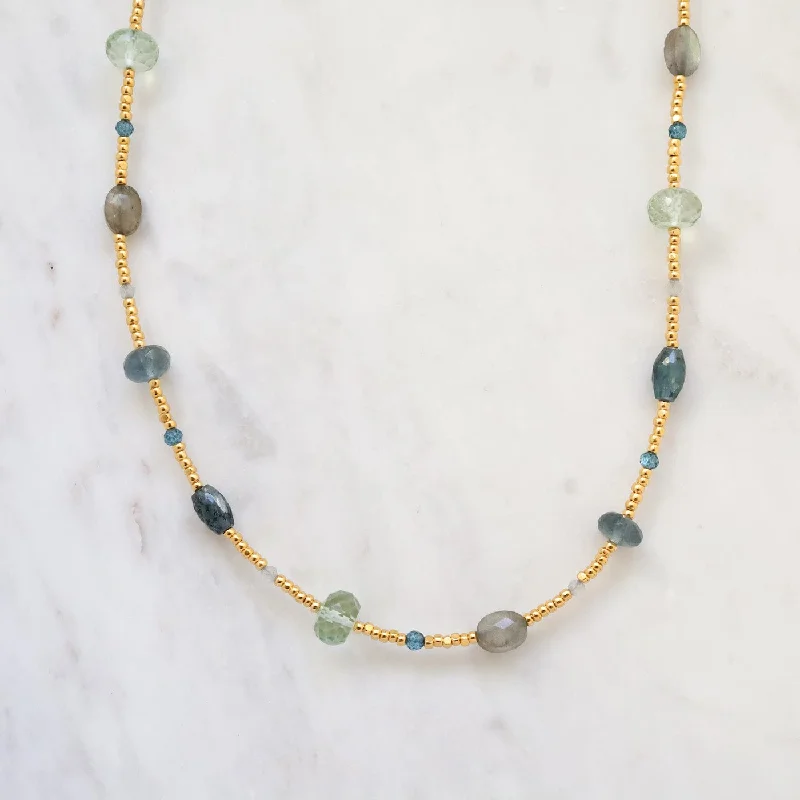 women's necklaces with solitaire stone -Golden Glass Dotted with Labradorite Necklace