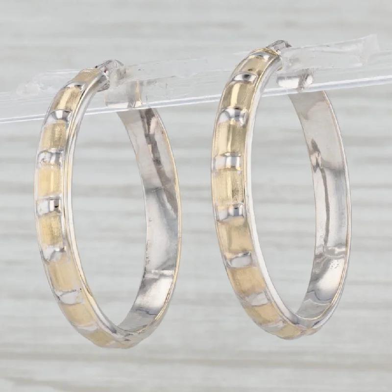 women's earrings with asymmetrical style -Ridged 2-Toned Hoop Earrings 14k Yellow & White Gold Snap Top Posts Round Hoops