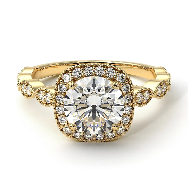 women's engagement rings with oval diamond -Vintage Inspired Diamond Halo Ring - Frances No. 1