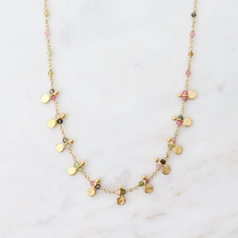 women's necklaces with floral design -Multi Tourmaline Egyptian Style Gold Necklace