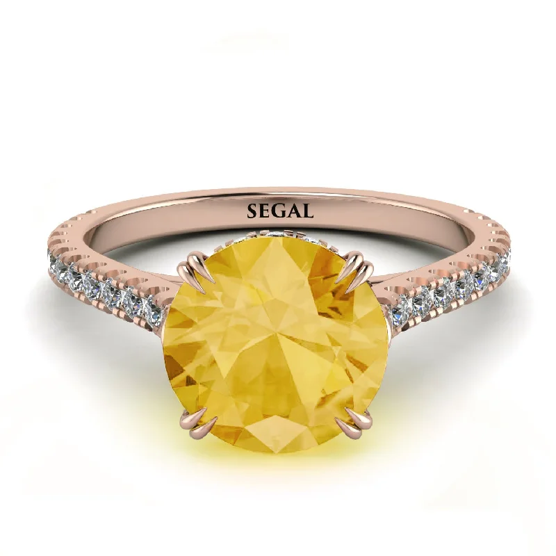 women's engagement rings with custom stone choice -Hidden Diamond Double Cat Claw Prongs Citrine Ring - Hazel No. 602