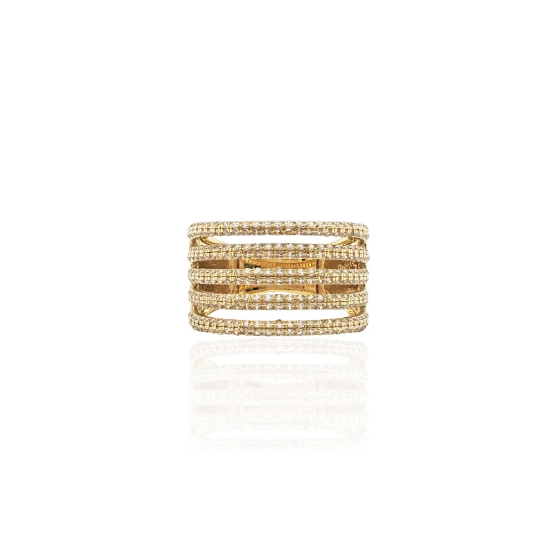 women's rings with sapphire accent -Stoneset Quintuple Line Cocktail Ring (14K)