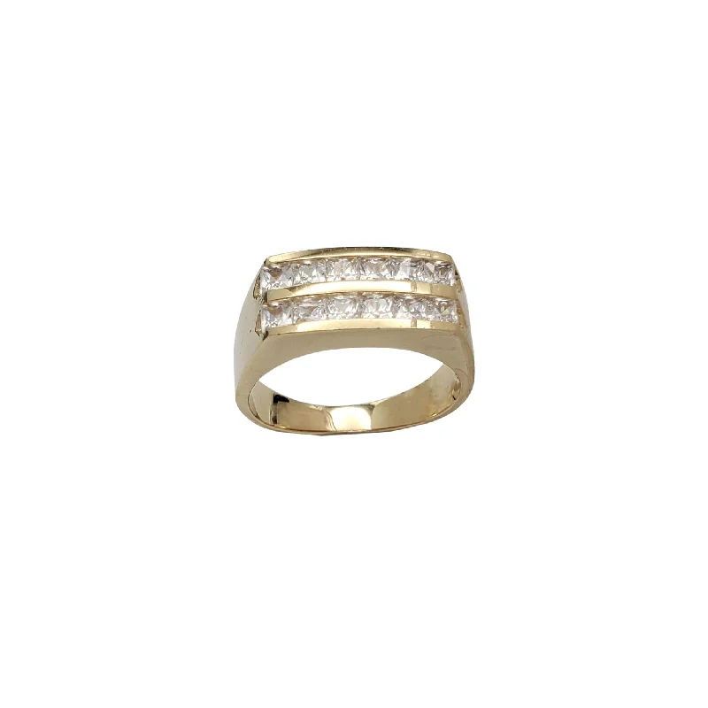 women's rings with multi-stone setting -Zirconia Two Channel Set Men's Ring (14K)