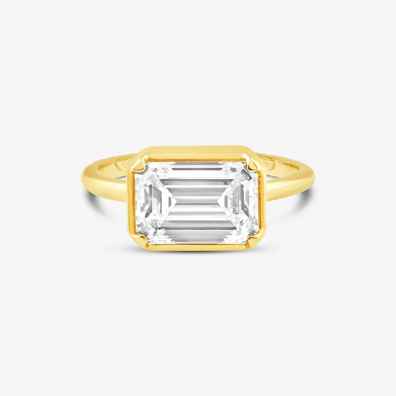 women's engagement rings with delicate band -East West Emerald Cut Diamond