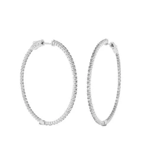 women's earrings with stone accents -Large Pave In/Out Hoops (STERLING)