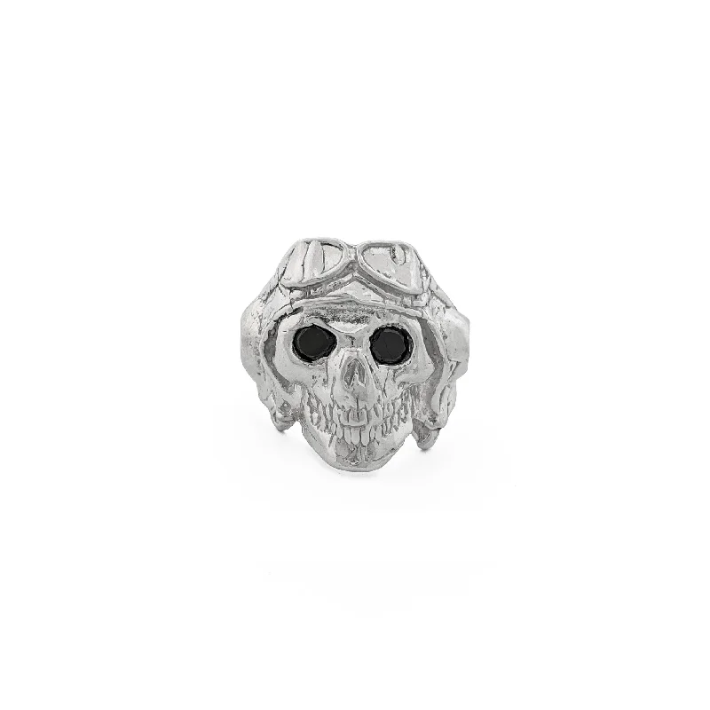 women's rings with aquamarine -Biker Skull Ring (Silver)