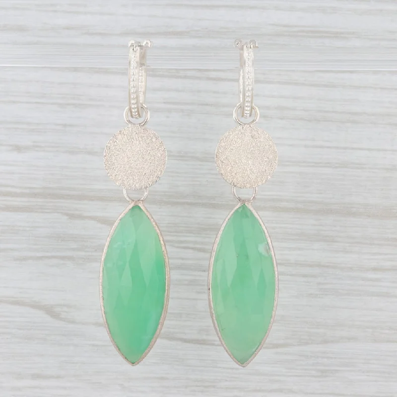 women's earrings with pearl drop -New Nina Nguyen Hoop Charm Drops Earrings Sterling Silver Green Chrysoprase