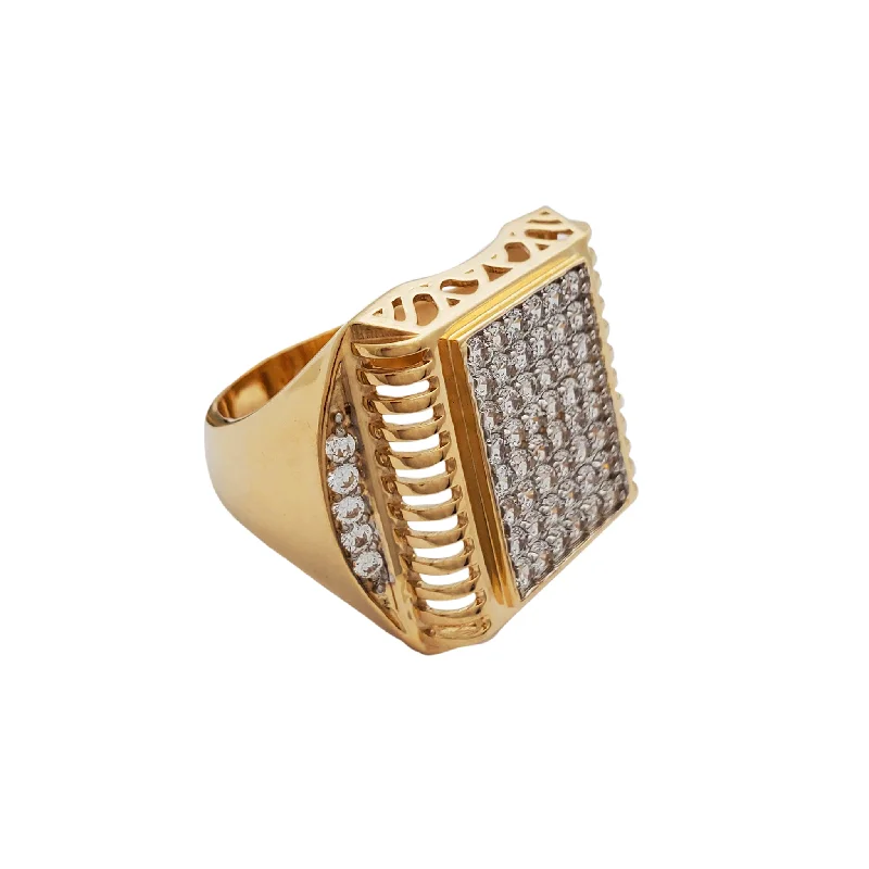 women's rings with geometric design -Iced-Out Rectangular Panel Ring (10K)