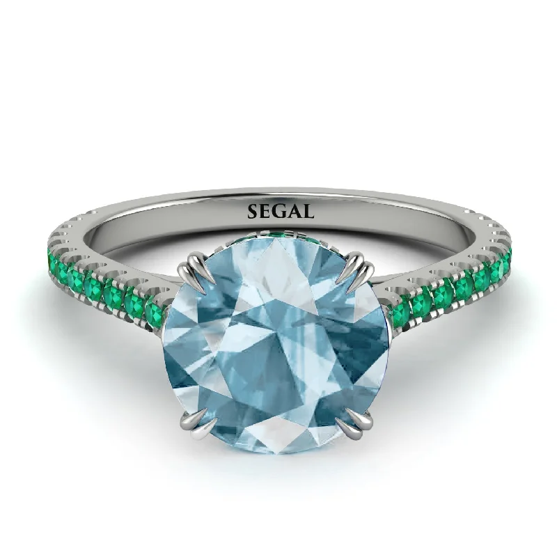 women's engagement rings with pave diamonds -Hidden Diamond Double Cat Claw Prongs Aquamarine Ring - Hazel No. 406