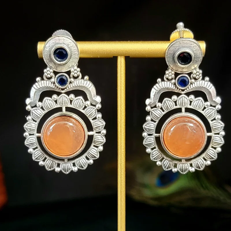 women's earrings with antique design -Orange Stone Oxidized German Silver Earrings