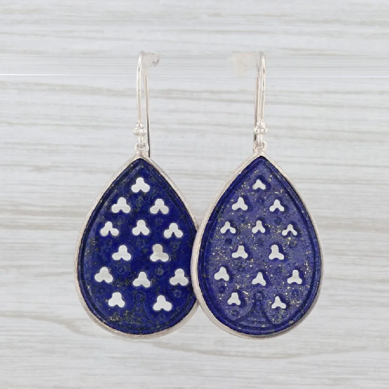 women's earrings with emerald -New Nina Nguyen Blue Lapis Lazuli Teardrop Earrings Sterling Silver Statement