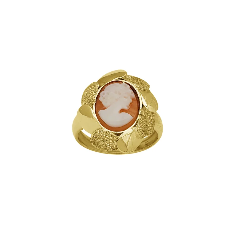 women's rings with infinity band -Floral Glitter-cut Cameo Lady Ring (14K)