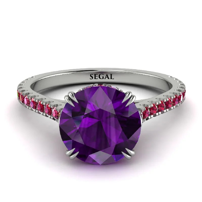 women's engagement rings with colorful gemstones -Hidden Diamond Double Cat Claw Prongs Amethyst Ring - Hazel No. 312