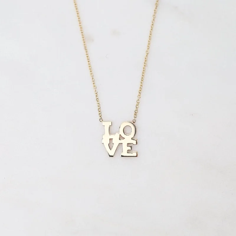 women's necklaces with pearl cluster -14k Stacked "Love" Necklace