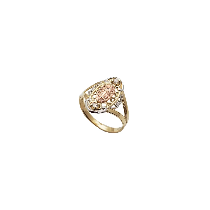 women's rings with platinum band -Tricolor Guadalupe Oval Filigree Ring (14K)