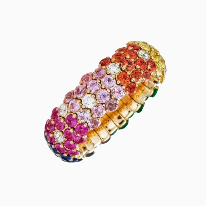 women's engagement rings with mixed gemstone -Rainbow Sapphires & Diamonds Stretch Ring