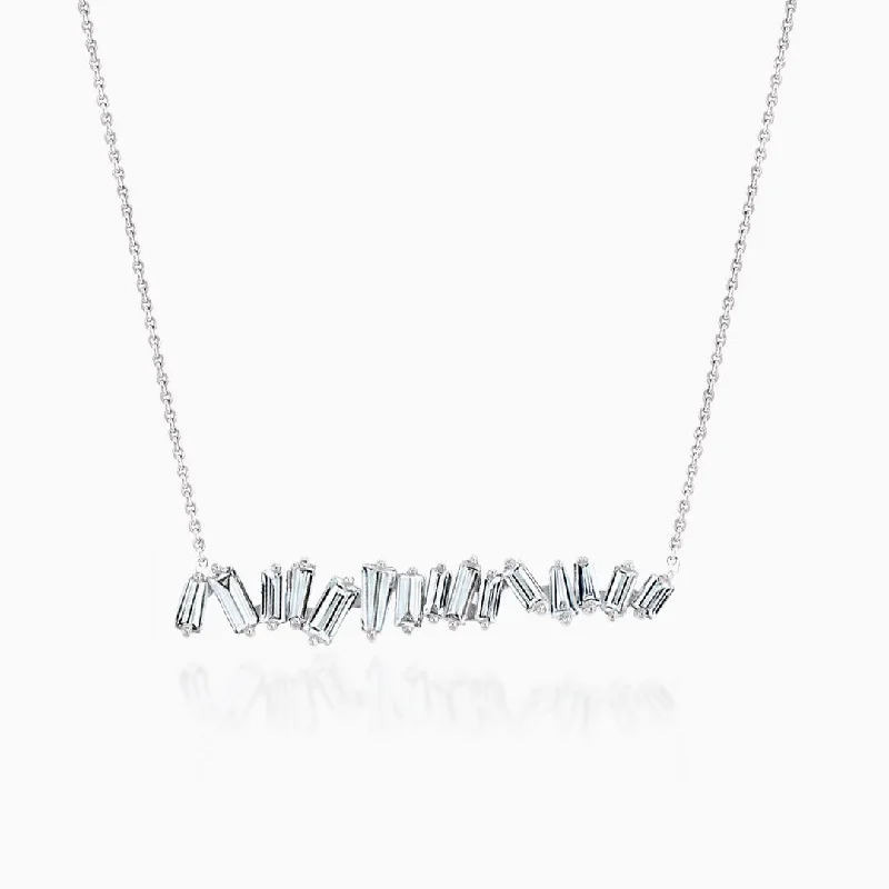 women's necklaces with pendant and chain -Diamond Baguettes Line Necklace - White Gold