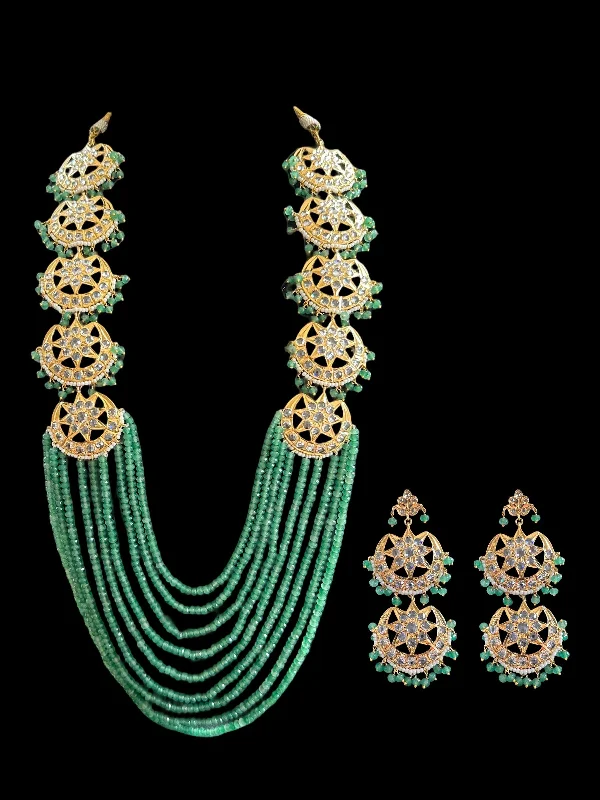 women's necklaces with round pendant -DLN45 Darika Multi brooch necklace set in light green beads  ( READY TO SHIP )