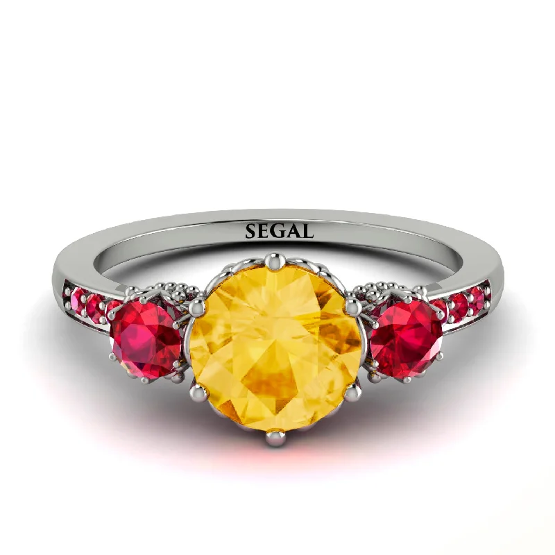 women's engagement rings with engraved band -Vintage 3 Stones Citrine Ring With Micro Pave - Luna No. 615