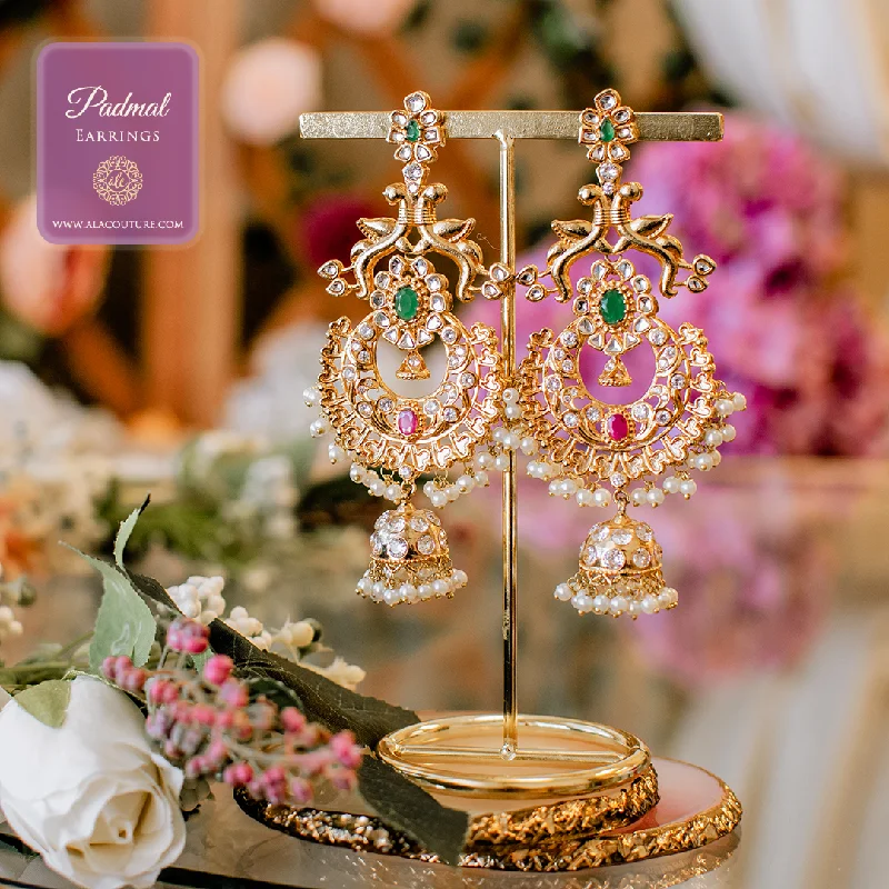 women's earrings with classic hoop -Padmal Earrings