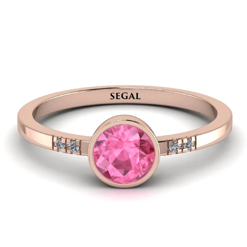 women's engagement rings with V-shaped band -Bezel Minimalist Pink Moissanite Ring - Kinsley No. 802