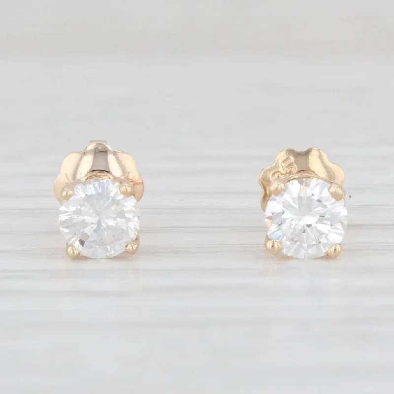 women's earrings with etched detail -0.50ctw Diamond Round Solitaire Stud Earrings 14k Yellow Gold Pierced Studs