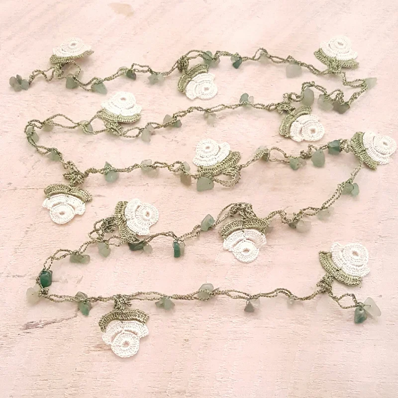 women's necklaces with radiant diamonds -White & Green Crocheted Lariat Necklace