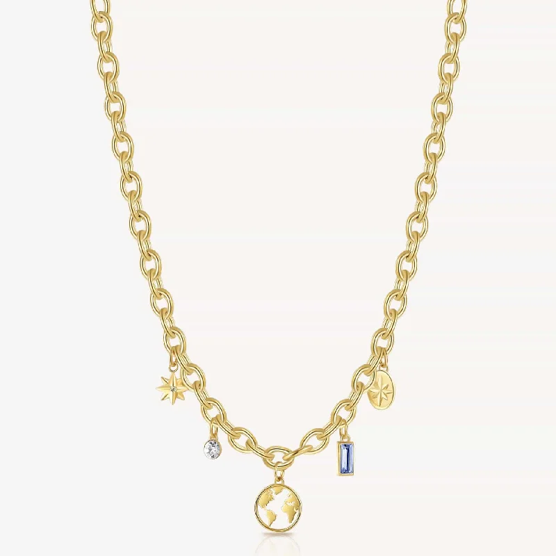 women's necklaces with delicate diamond -Stainless Steel Gold Tone Chakra Necklace - World Charms