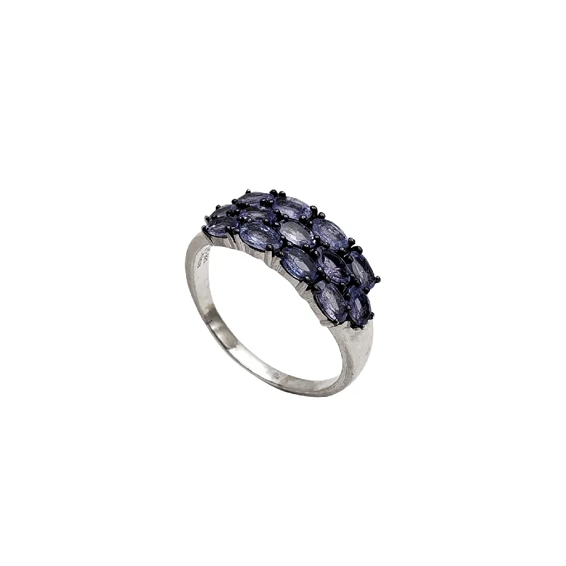 women's rings with ruby -Oval Sideways Tanzanite Ring (Silver)