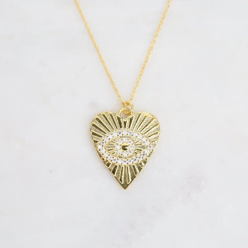 women's necklaces with infinity pendant -Gold Heart with Evil Eye Necklace